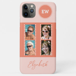 Add 4 photos initials and name orange and white iPhone 11 pro max case