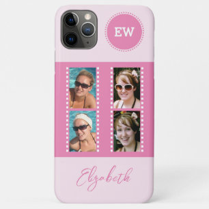 Add 4 photos initials and name pink and white iPhone 11 pro max case