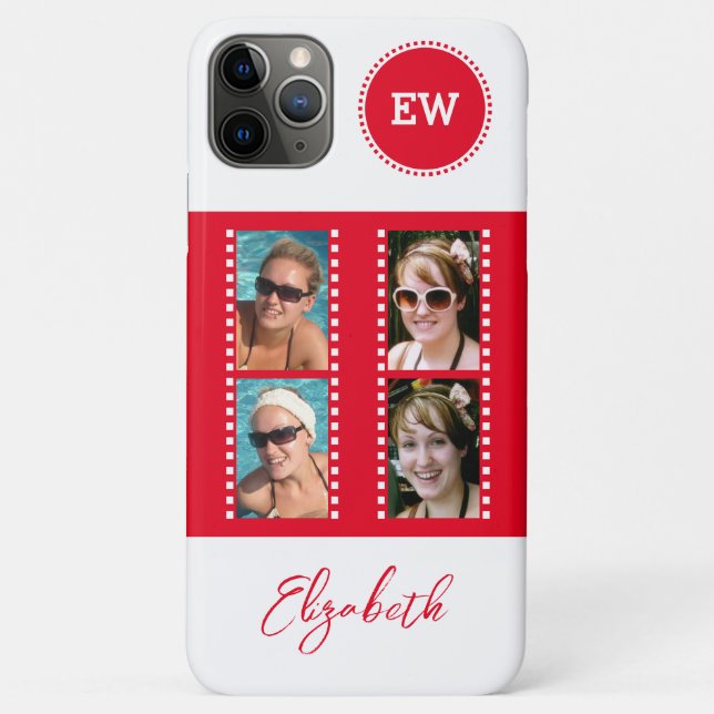 Add 4 photos initials and name red and white Case-Mate iPhone case (Back)