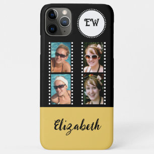 Add 4 photos initials name yellow and black iPhone 11 pro max case