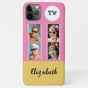Add 4 photos initials name yellow and pink iPhone 11 pro max case