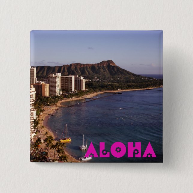 Add a Hawaiian Vacation Photo 2 Inch Square Button (Front)