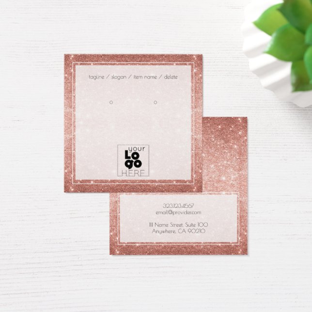 Add A Logo Rose Gold Glitter Earring Display Card (Desk)
