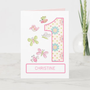 Add a Name, 1st Birthday with Bugs and Butterflies Card