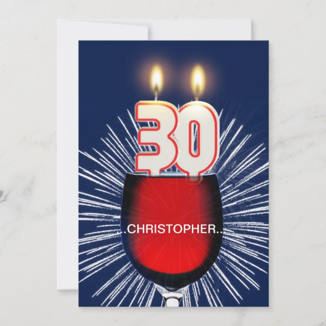 Add a name, 30th Birthday party Invitation, wine Invitation (Front)