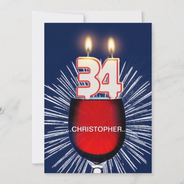 Add a name, 34th Birthday party Invitation, wine Invitation (Front)