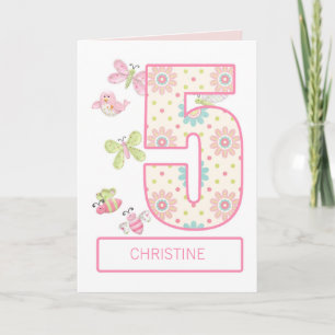 Add a Name, 5th Birthday with Bugs and Butterflies Card
