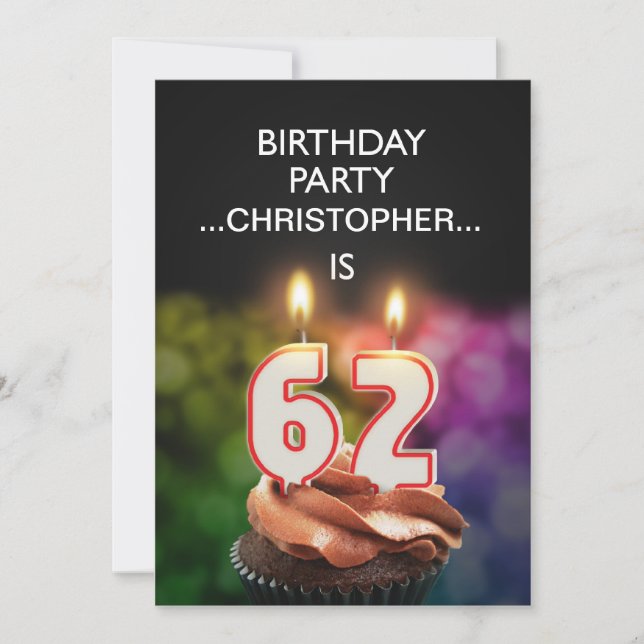 Add a name, 62nd Birthday party Invitation (Front)