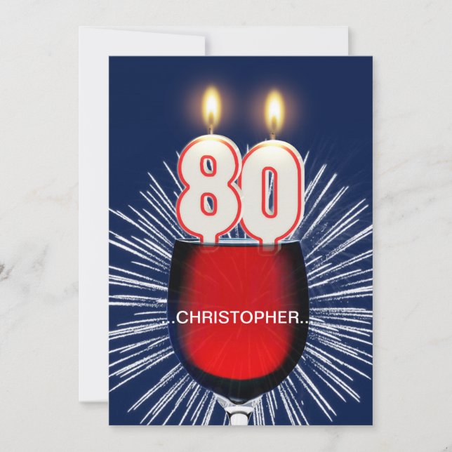 Add a name, 80th Birthday party Invitation, wine Invitation (Front)