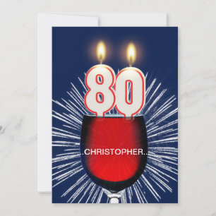 Add a name, 80th Birthday party Invitation, wine Invitation