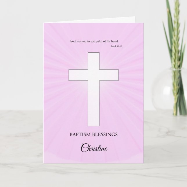 Add a name Baptism,Glowing Cross Card (Front)