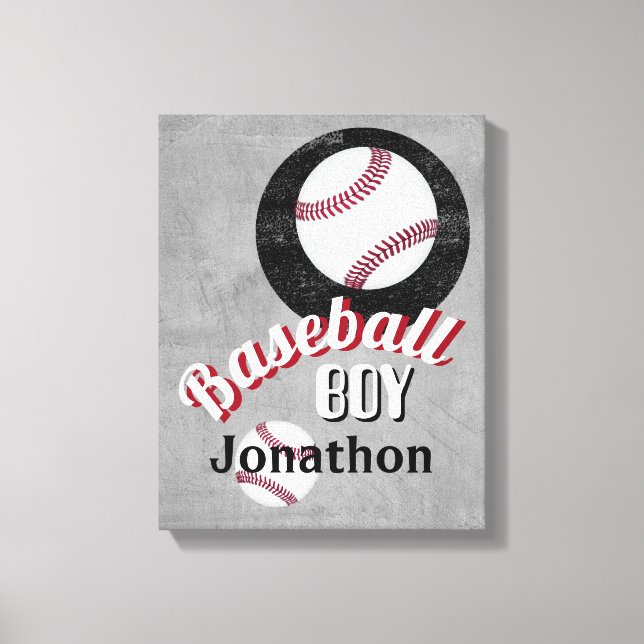 add a name baseball boy grey  personalize it  canvas print (Front)