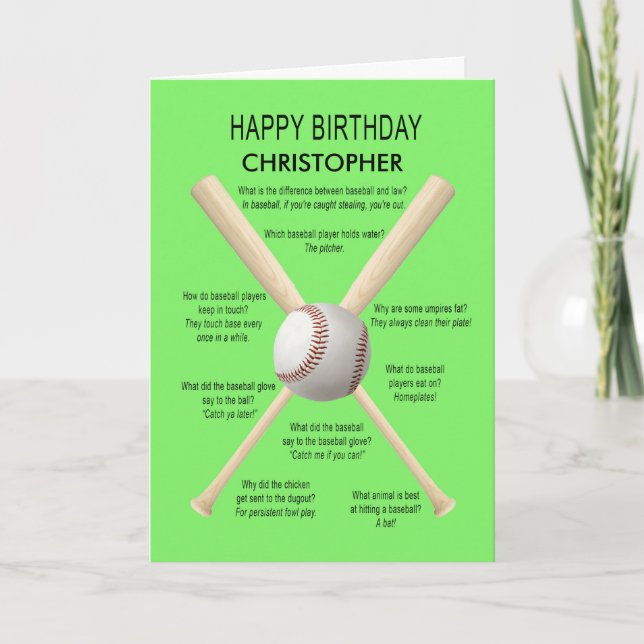 Add a name, birthday baseball jokes card (Front)
