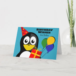 Add a Name Birthday Wishes with Penguin Card