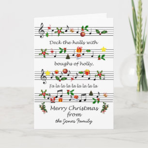 Add a Name Christmas Sheet Music Deck The Halls Holiday Card