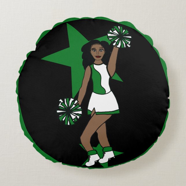 Add a Name Green Cheer #1 Round Pillow (Front)