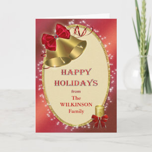 Add a name,'Happy Holidays' with bells Holiday Card