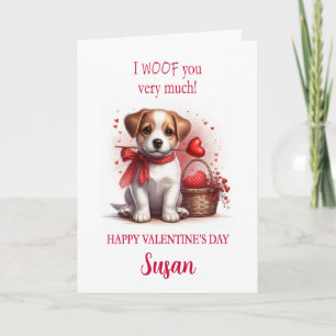Add A Name I Woof You Valentine's Day Puppy Dog  Holiday Card