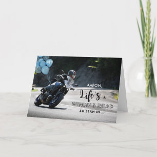Add a Name Motorcycle Themed Birthday on Curve Card