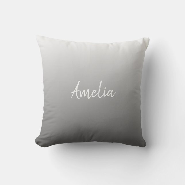 Add a name Ombre gradient grey Throw Pillow (Front)