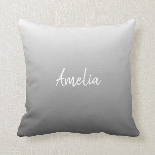 Add a name Ombre gradient grey Throw Pillow