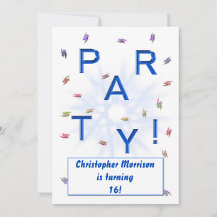 Add a name, party Invitation, in blue for a boy Invitation