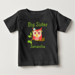 Add a Name Personalized Owl Big Sister Baby T-Shirt
