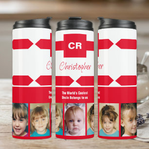 Add a name photos initials uncle red white thermal tumbler