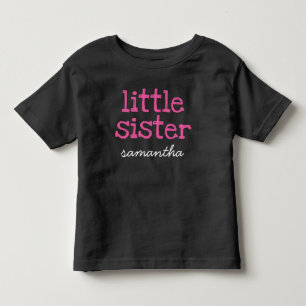 Add a Name Pink Text Little Sister Dark T-shirt