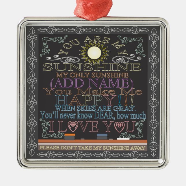 Add a Name Sunshine Chalkboard Metal Ornament (Front)