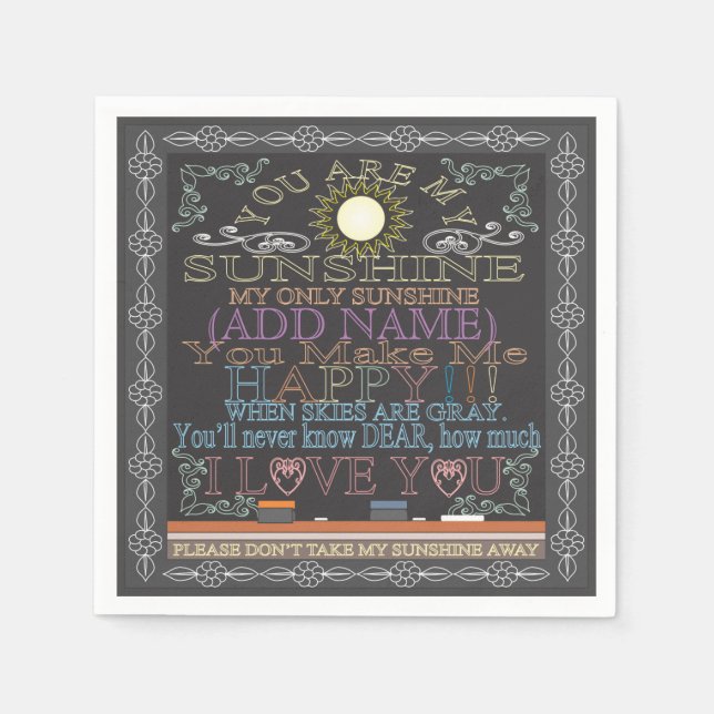 Add a Name Sunshine Vintage Chalkboard Napkin (Front)