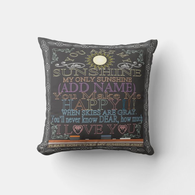 Add a Name Sunshine Vintage Chalkboard Throw Pillow (Front)