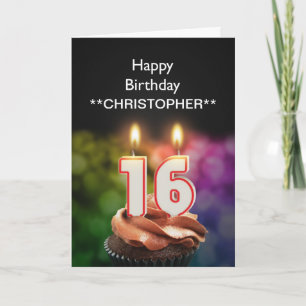 Add a name to this 16th birthday card candles