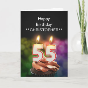 Add a name to this 55th birthday card candles