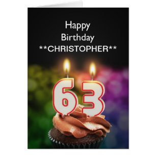 Add a name to this 63rd birthday card candles