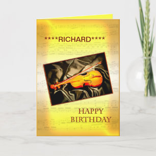 Add a name to this birthday card with a violin
