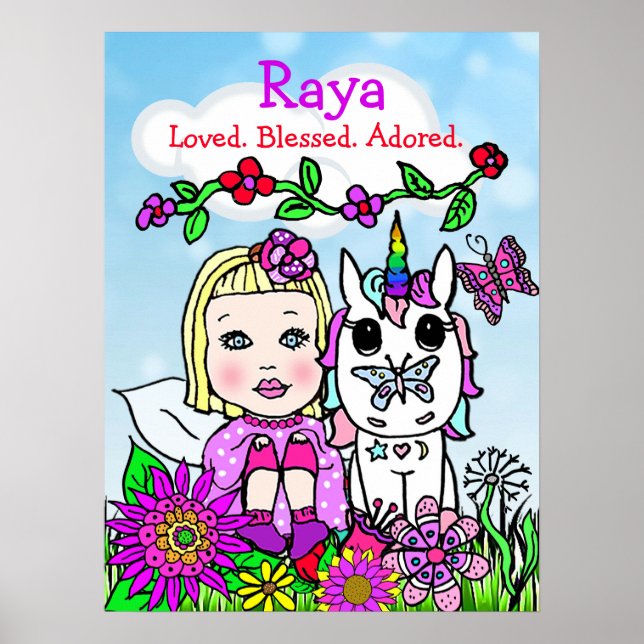 Add a Name to this Whimsical Unicorn and Fairy Poster (Front)