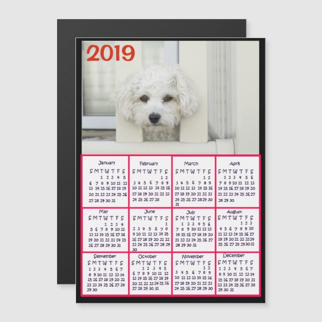 Add a Photo to this Red 2019 Calendar Magnetic Invitation (Front/Back)