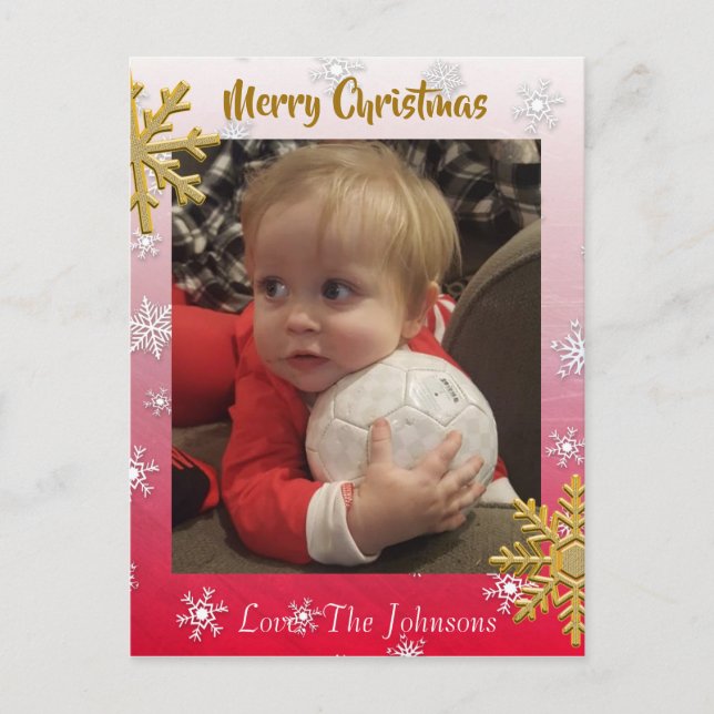 Add a Photo to this Red Snowflakes Christmas Card (Front)