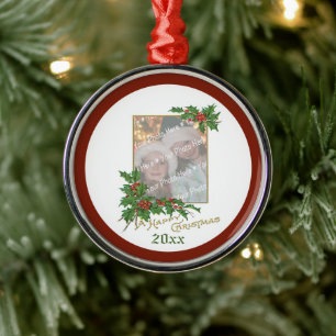 Add-A-Photo Vintage Happy Christmas Holiday Card C Metal Ornament