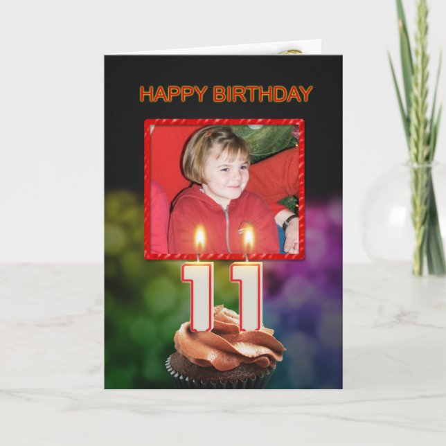 Add a picture, 11th Birthday with cake and candles Card (Front)