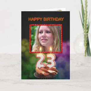Add a picture, 23th Birthday with cake and candles Card