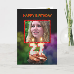 Add a picture, 27th Birthday with cake and candles Card
