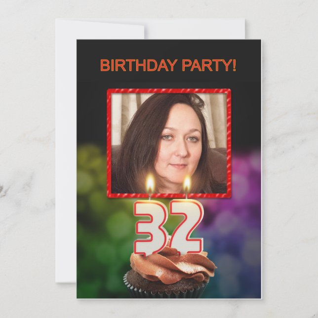 Add a picture, 32nd Birthday party Invitation (Front)
