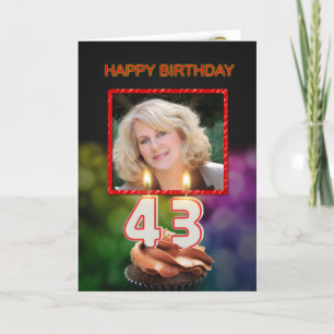 Add a picture, 43rd Birthday with cake and candles Card
