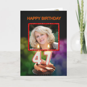 Add a picture, 47th Birthday with cake and candles Card