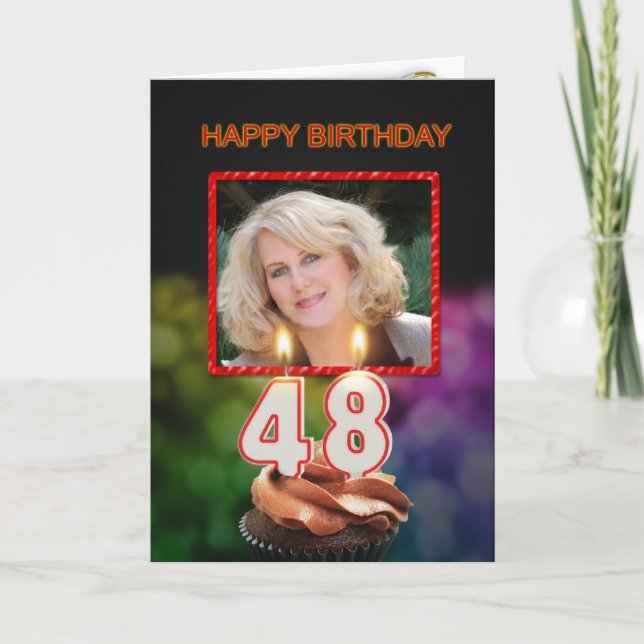 Add a picture, 48th Birthday with cake and candles Card (Front)