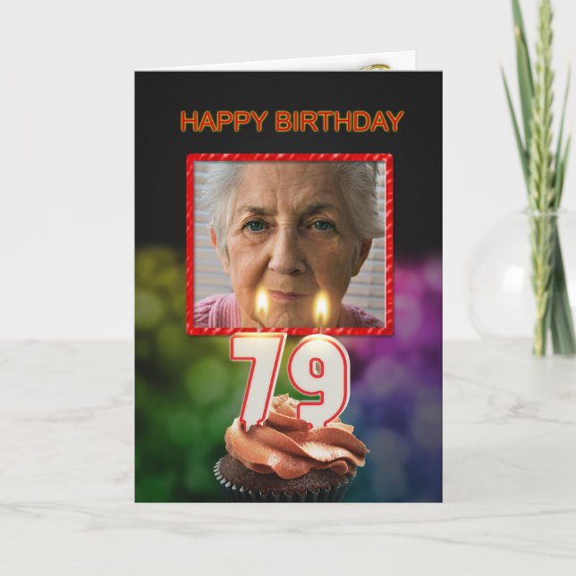 Add a picture, 79th Birthday card with Candles (Front)