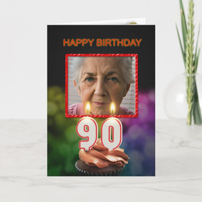 Add a picture, 90th Birthday card with Candles (Front)