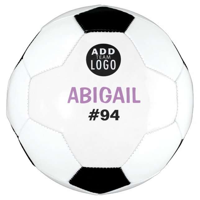 Add A Team Logo Personalized Kids Purple & White Soccer Ball (Front)